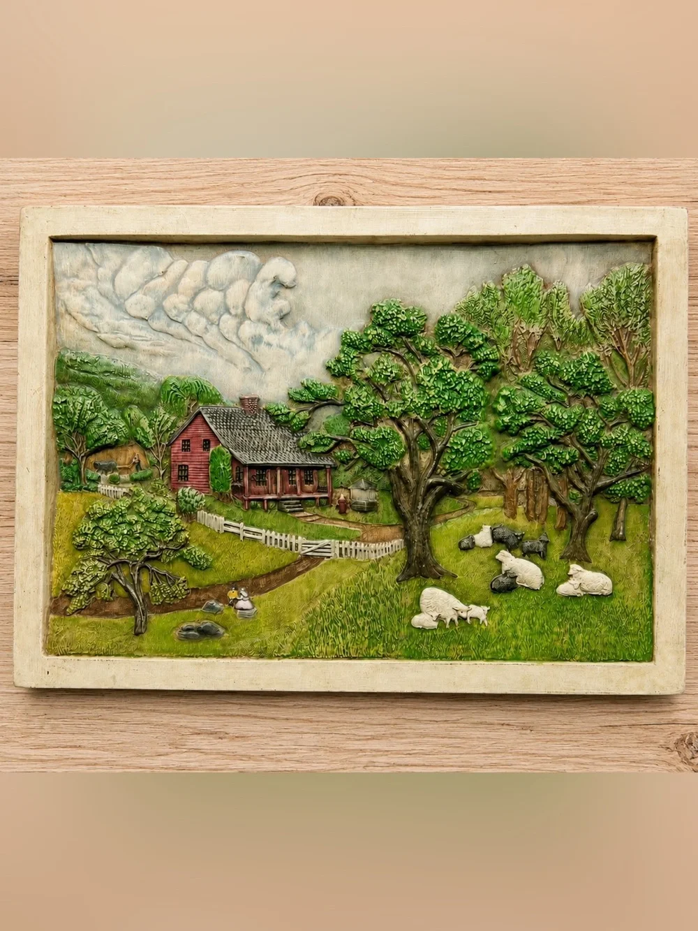 Vintage 1976 Hershey Mold Spring Farm Relief Ceramic Wall Plaque Country Art